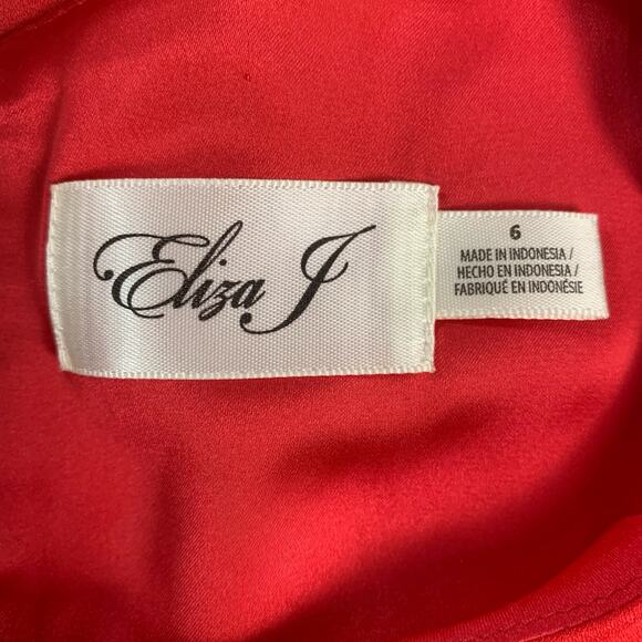 NEW Eliza J Size 4 Handkerchief Hem Dress Red Chiffon Sleeveless Holiday - Picture 7 of 9